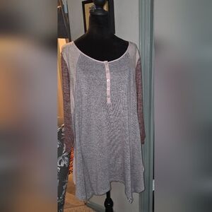 LOGO by Lori Goldstein Gray, Pink and Brown Tunic Top